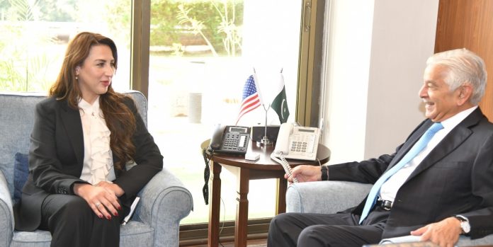 Defence Minister Khawaja Asif, US Charge d’Affaires Natalie Baker discuss strengthening bilateral ties